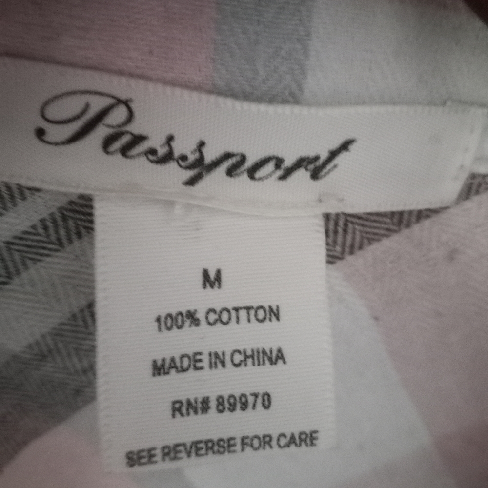 Passport M Cotton Plaid Button Down Collared Top in Gray Pink - Picture 10 of 10